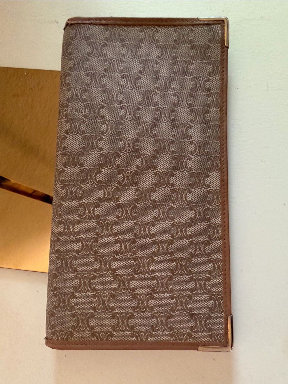 Celine Brown Long Wallet with Gold Corners